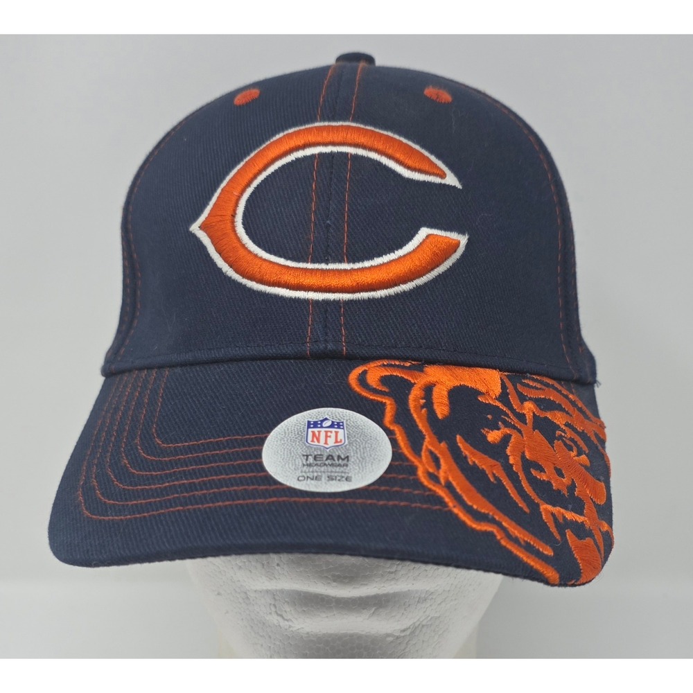 NFL Team Apparel Chicago Bears Strapback Hat Navy Blue Embroidered Brim Cap